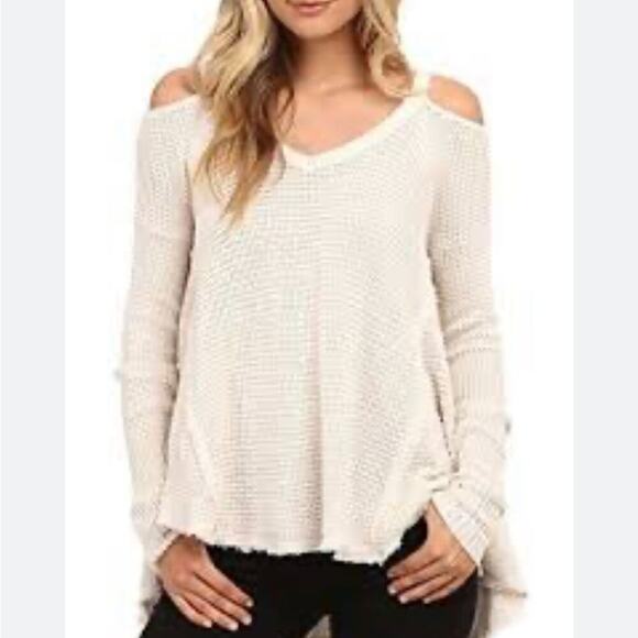 Free People Moonshine thermal cold shoulder shirt size small cream - Picture 8 of 8